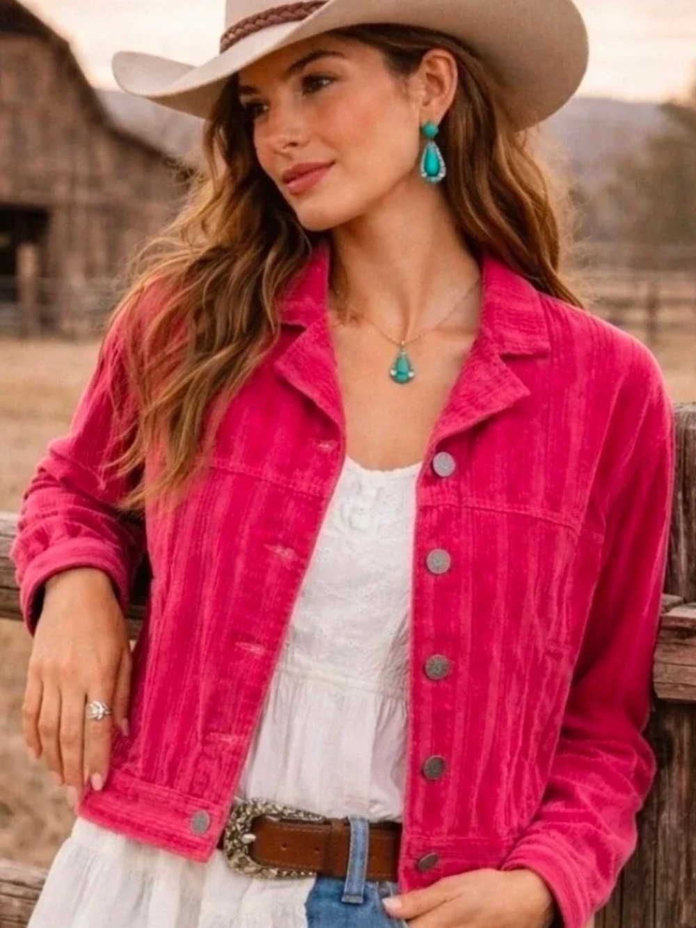CAbi Pink Cheeky Topper Corduroy Button Down Jacket Coat